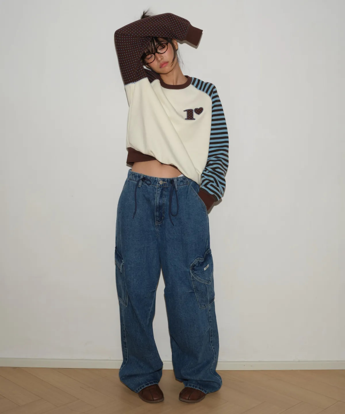 DOT R STRIPE BLOCKING SWEATSHIRT CREAM