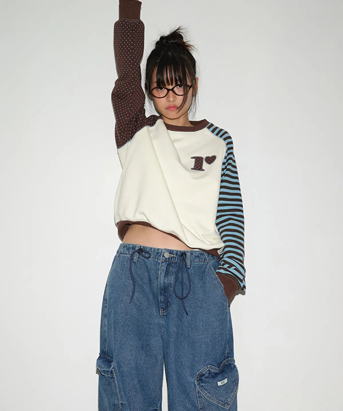 DOT R STRIPE BLOCKING SWEATSHIRT CREAM