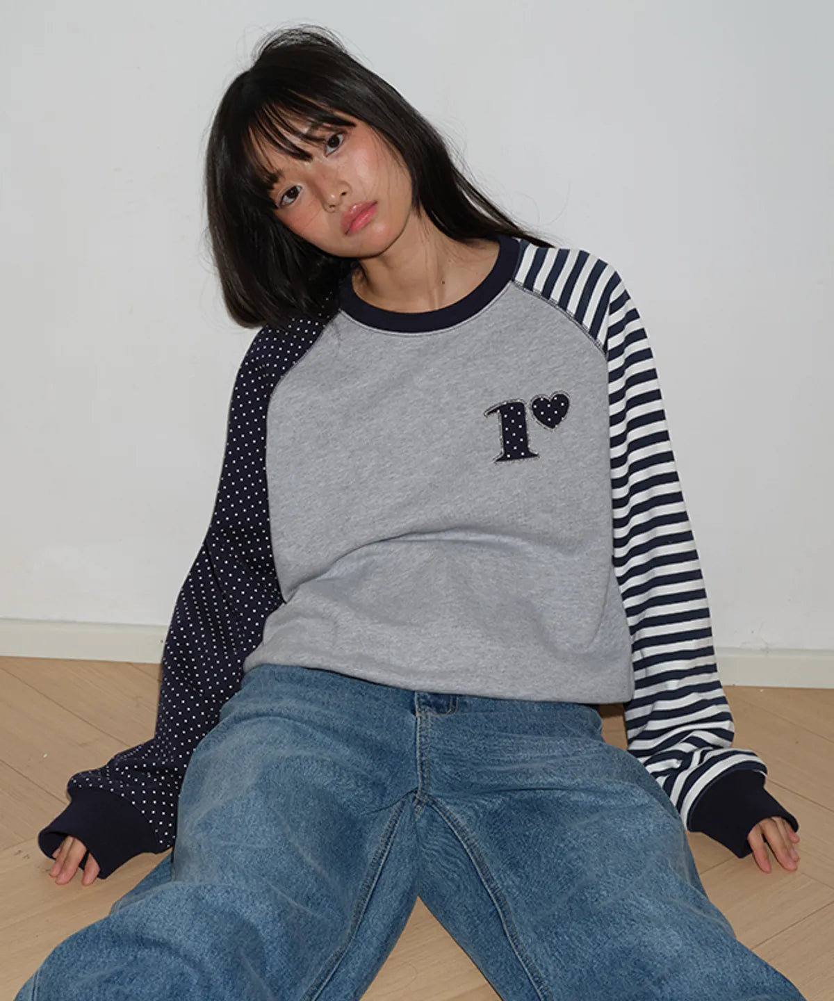 DOT R STRIPE BLOCKING SWEATSHIRT GREY