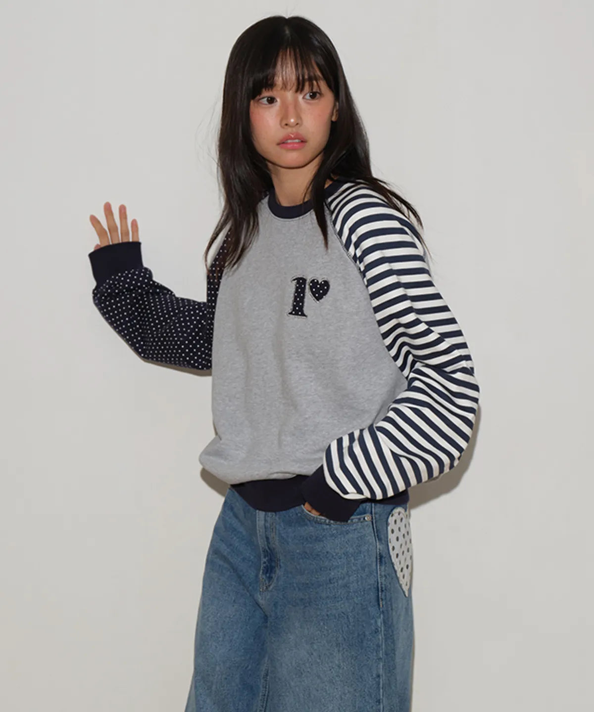 DOT R STRIPE BLOCKING SWEATSHIRT GREY