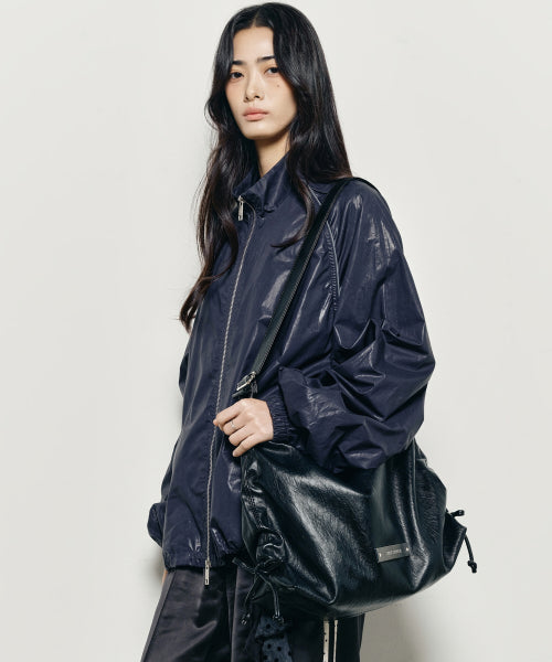 CRYSTAL SHIRRING SQUARE SHOULDER BAG #徐睿知同款! - 2 COLORS BLACK