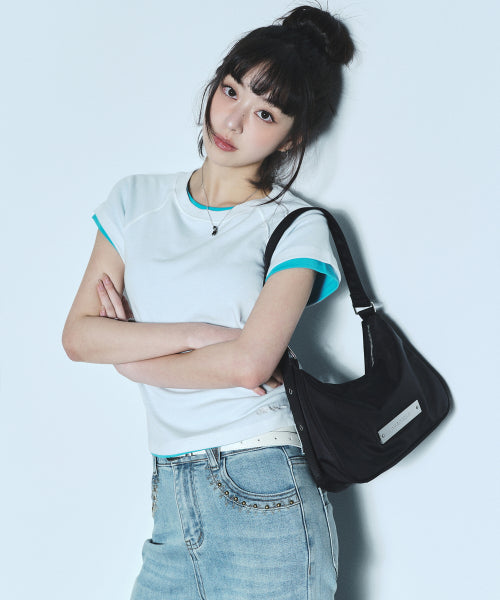 CRYSTAL NYLON AROUND MINI BAG #徐睿知同款! BLACK