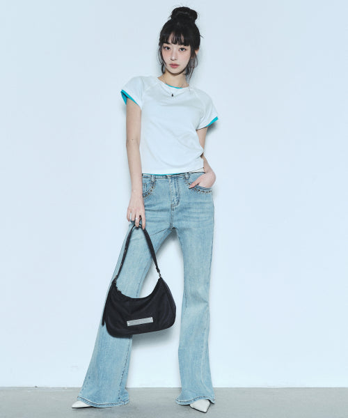 CRYSTAL NYLON AROUND MINI BAG #徐睿知同款! BLACK