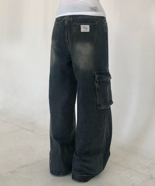 CARGO WIDE PANTS BLUE