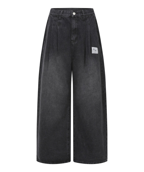 PINTUCK WIDE PANTS UNISEX BLACK
