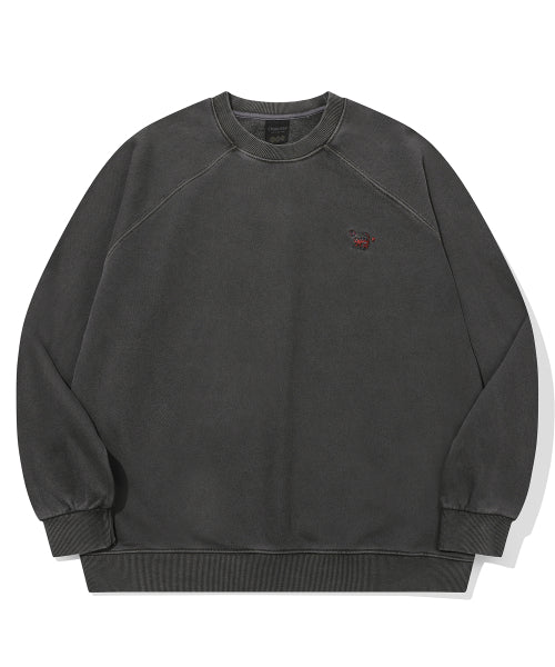 CAT STITCH RAGLAN PIGMENT SWEATSHIRT - 2 COLORS SMOKE BLACK