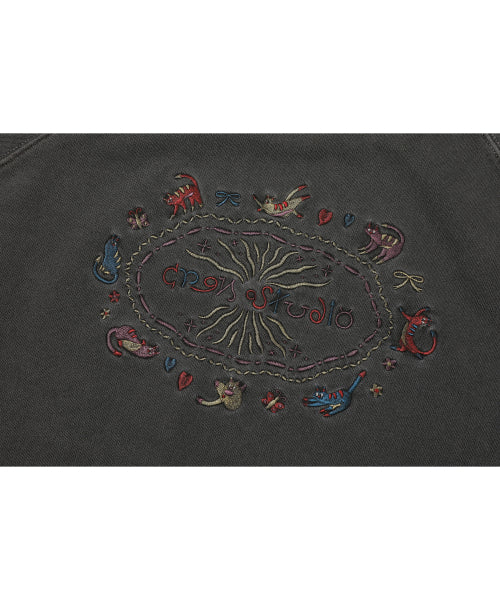CAT STITCH RAGLAN PIGMENT SWEATSHIRT - 2 COLORS SMOKE BLACK