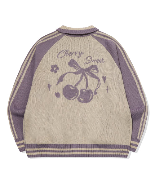 2-WAY CHERRY KNIT ZIP-UP - 2 COLORS PURPLE