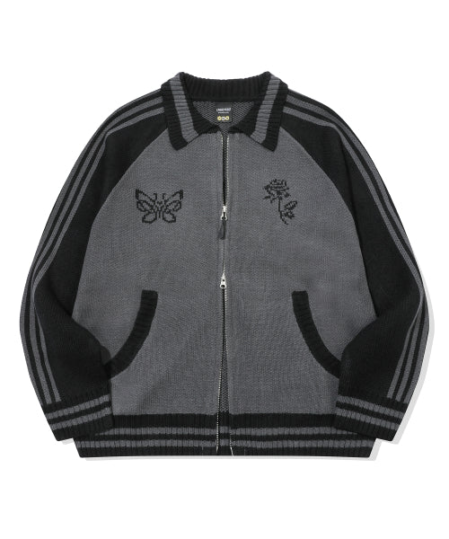 2-WAY CHERRY KNIT ZIP-UP - 2 COLORS BLACK