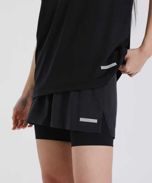 WOMEN REFLECTIVE 2IN1 RUNNING SHORTS BLACK