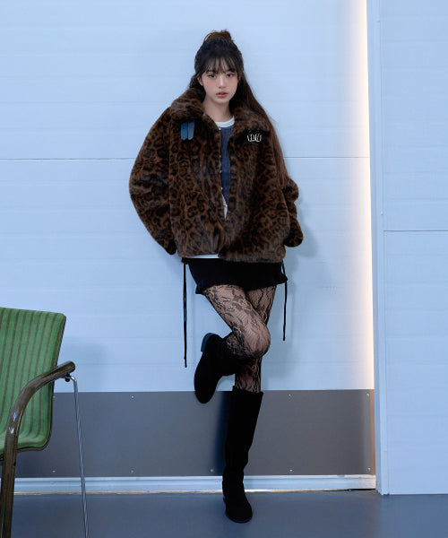 LEOPARD COLLAR FUR JACKET BROWN #WONYOUNG同款! BROWN