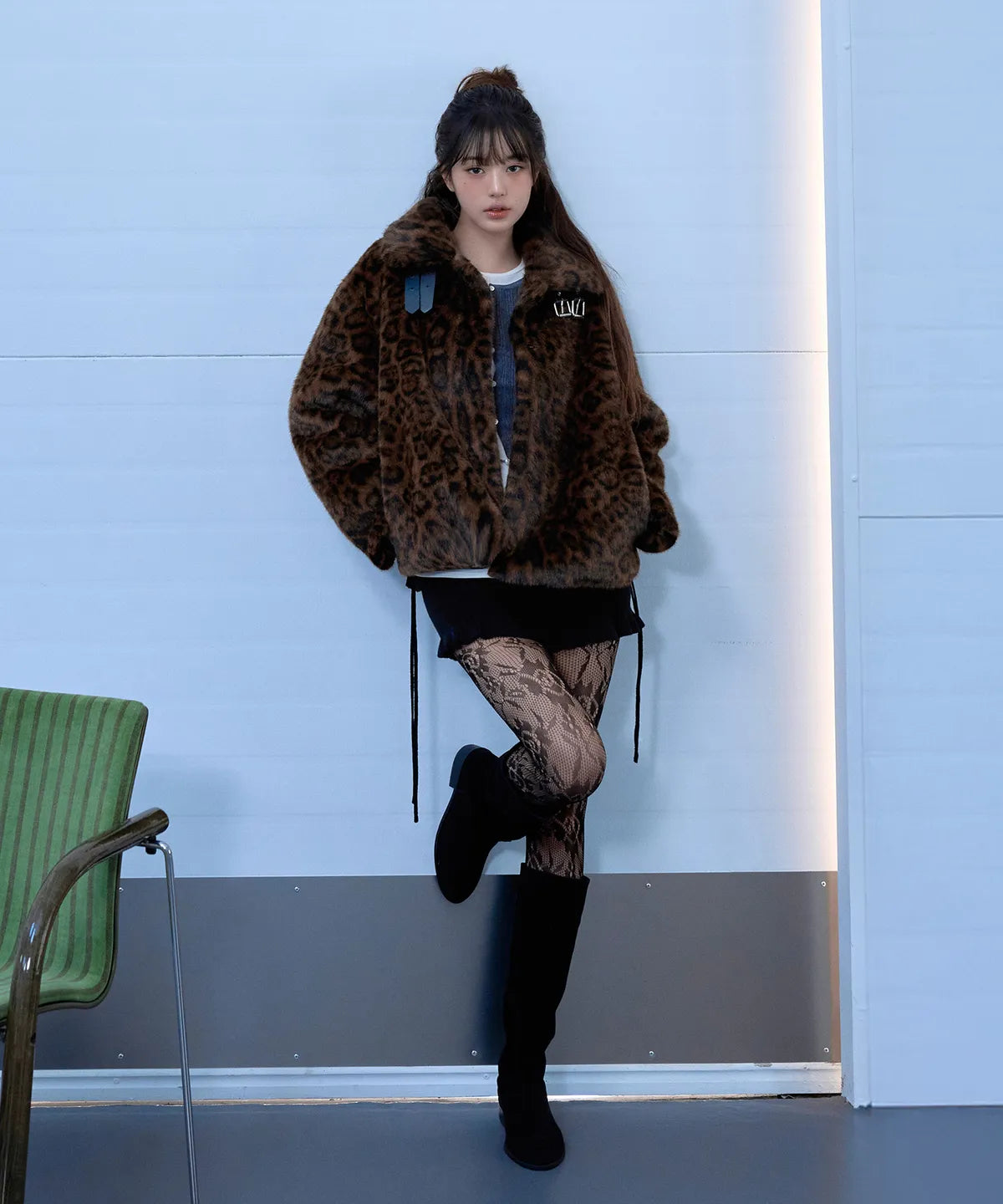 [ROLA ROLA] LEOPARD COLLAR FUR JACKET BROWN #WONYOUNG同款