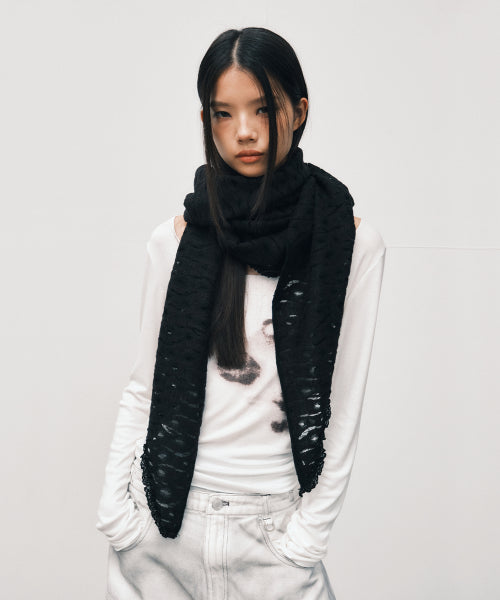 LACE FLEECE SHAWL MUFFLER BAG - 2 COLORS BLACK