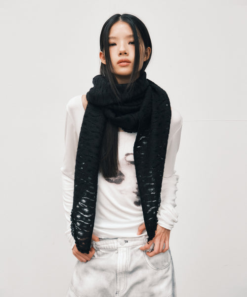 LACE FLEECE SHAWL MUFFLER BAG - 2 COLORS BLACK