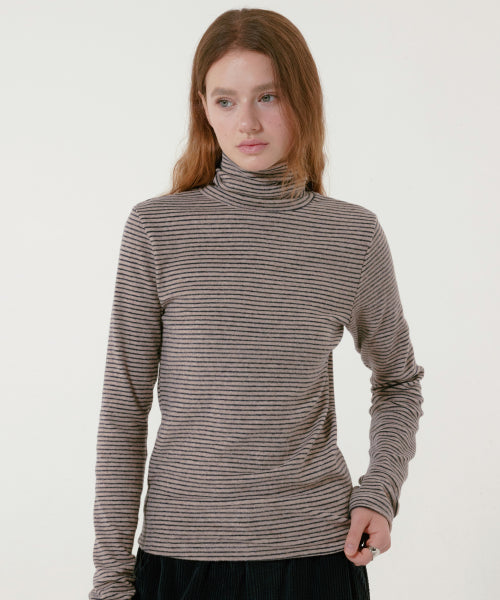 STRIPE TURTLENECK BROWN