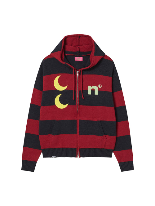 STRIPE KNIT ZIP-UP HOODIE RED - 2 COLORS