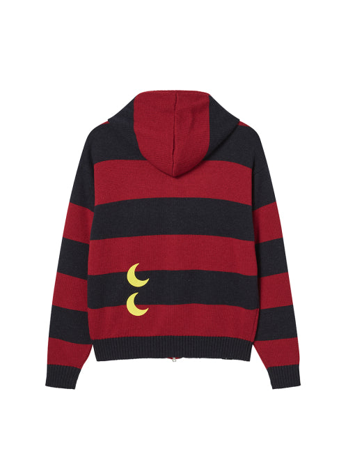 STRIPE KNIT ZIP-UP HOODIE RED - 2 COLORS