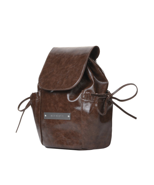 CRYSTAL LEATHER SHIRRING BACKPACK #徐睿知同款! - 2 COLORS BROWN