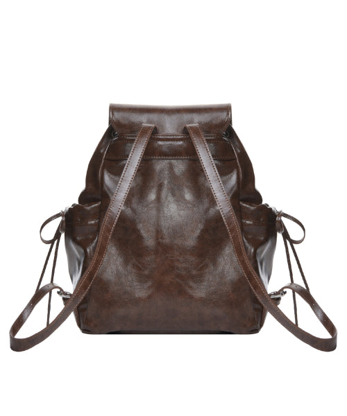 CRYSTAL LEATHER SHIRRING BACKPACK #徐睿知同款! - 2 COLORS BROWN