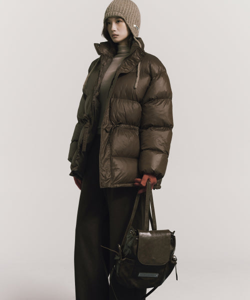 CRYSTAL LEATHER SHIRRING BACKPACK #徐睿知同款! - 2 COLORS BROWN
