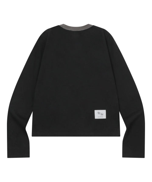 SOLUNA CONTRAST ROUND NECK LONG SLEEVE TEE UNISEX - 4 COLORS BLACK