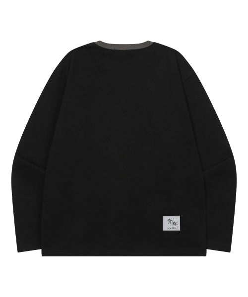 SOLUNA CONTRAST ROUND NECK LONG SLEEVE TEE UNISEX - 4 COLORS BLACK