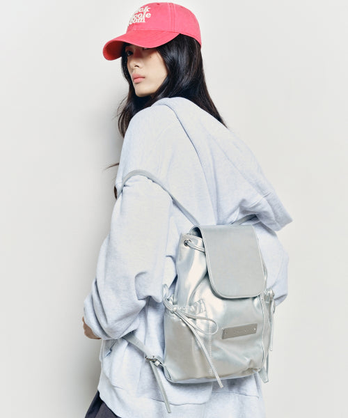 CRYSTAL LEATHER SHIRRING BACKPACK #徐睿知同款! - 2 COLORS SILVER