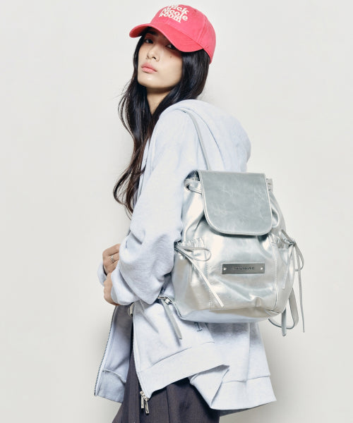 CRYSTAL LEATHER SHIRRING BACKPACK #徐睿知同款! - 2 COLORS SILVER