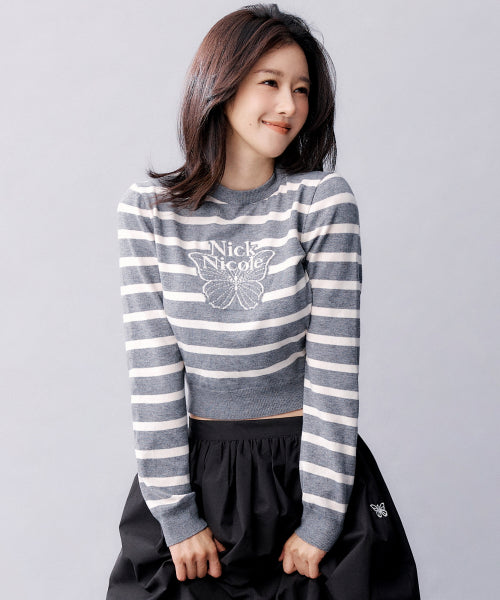 MINI BUTTERFLY SIGNATURE STRIPE KNIT #徐睿知同款! - 4 COLORS GREY