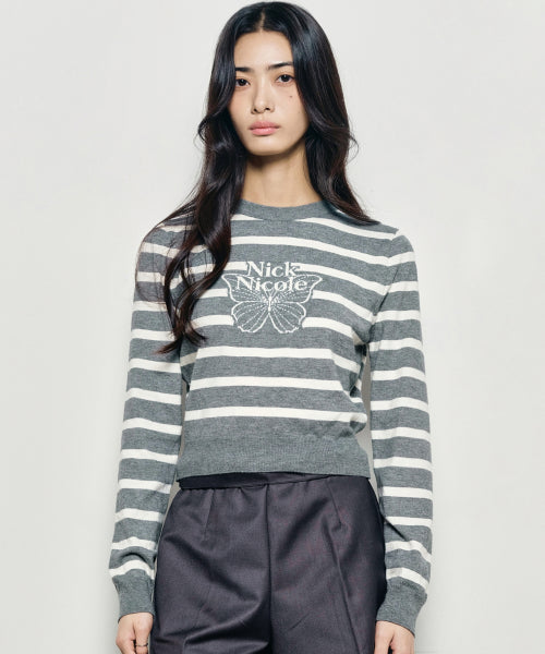 MINI BUTTERFLY SIGNATURE STRIPE KNIT #徐睿知同款! - 4 COLORS GREY