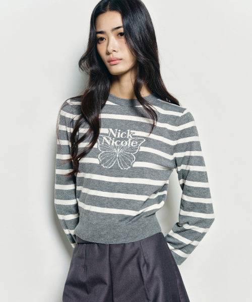 MINI BUTTERFLY SIGNATURE STRIPE KNIT #徐睿知同款! - 4 COLORS GREY
