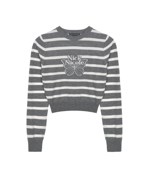 MINI BUTTERFLY SIGNATURE STRIPE KNIT #徐睿知同款! - 4 COLORS GREY
