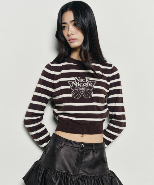 MINI BUTTERFLY SIGNATURE STRIPE KNIT #徐睿知同款! - 4 COLORS BROWN