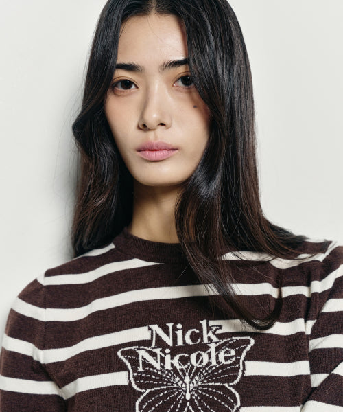MINI BUTTERFLY SIGNATURE STRIPE KNIT #徐睿知同款! - 4 COLORS BROWN