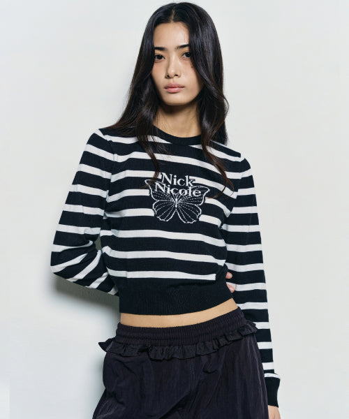 MINI BUTTERFLY SIGNATURE STRIPE KNIT #徐睿知同款! - 4 COLORS BLACK