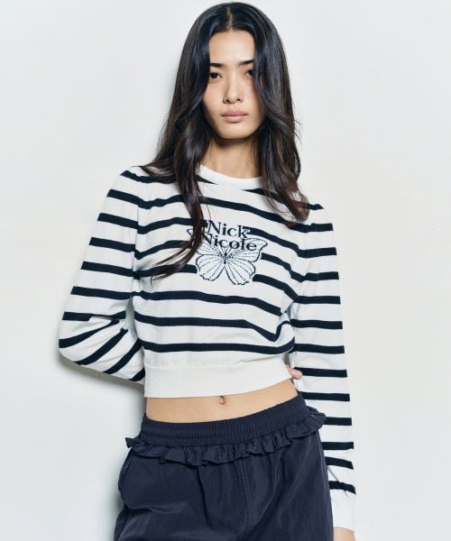MINI BUTTERFLY SIGNATURE STRIPE KNIT #徐睿知同款! - 4 COLORS IVORY