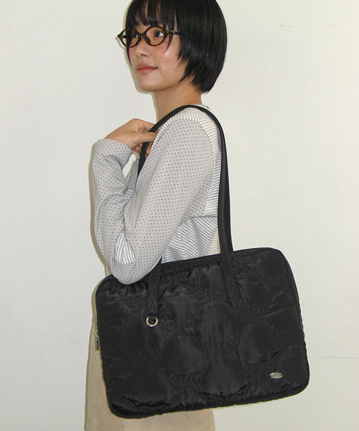 RIBBON QUILTING LAPTOP BAG BLACK (電腦袋)