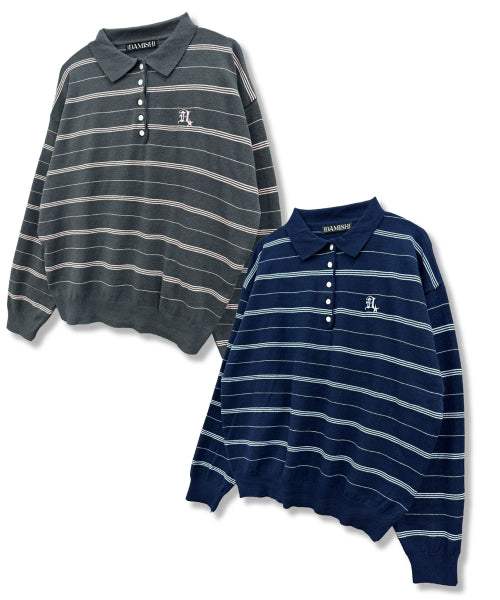 GOTHIC LOGO STRIPE KNIT COLLAR - 2 COLORS NAVY