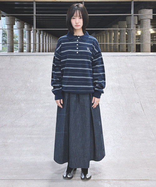 GOTHIC LOGO STRIPE KNIT COLLAR - 2 COLORS NAVY