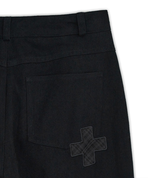 CHECK ROLL UP COTTON PANTS - 2 COLORS BLACK