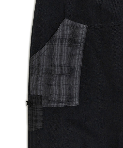 CHECK ROLL UP COTTON PANTS - 2 COLORS BLACK