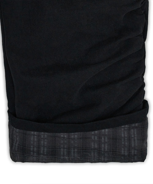CHECK ROLL UP COTTON PANTS - 2 COLORS BLACK