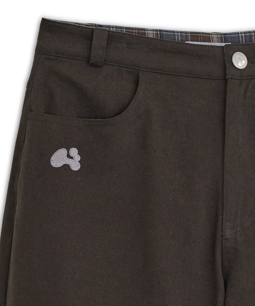CHECK ROLL UP COTTON PANTS - 2 COLORS BROWN