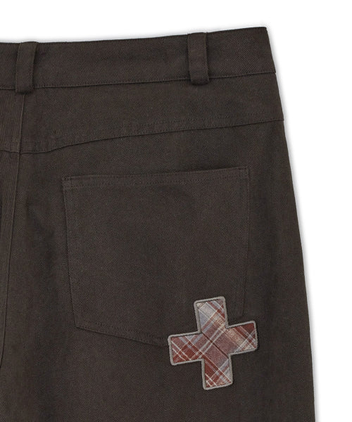 CHECK ROLL UP COTTON PANTS - 2 COLORS BROWN