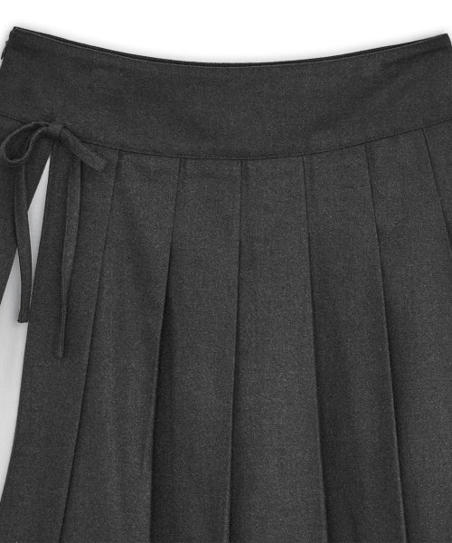 SLIT PLEATED MIDI SKIRT - 2 COLORS CHARCOAL