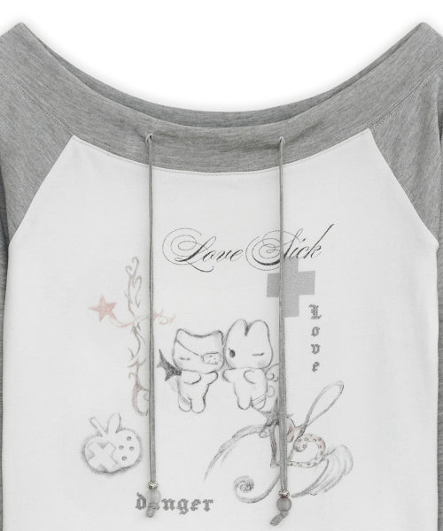 LOVE SICK DRAWING OFF-SHOULDER TOP - 3 COLORS IVORY