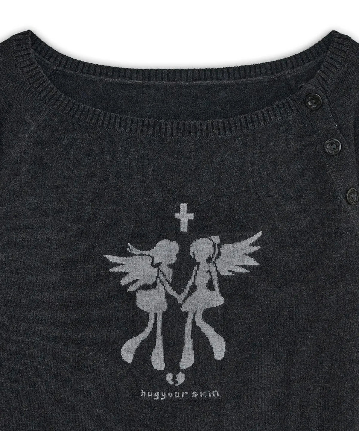 Fallen Angel Button Knit Top - CHARCOAL
