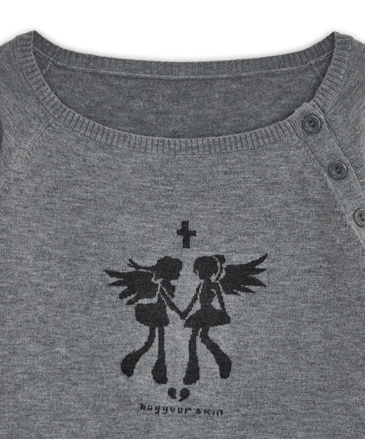 Fallen Angel Button Knit Top - GREY