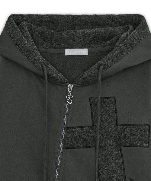 CROSS PATCH HOODED ZIP-UP CHARCOAL