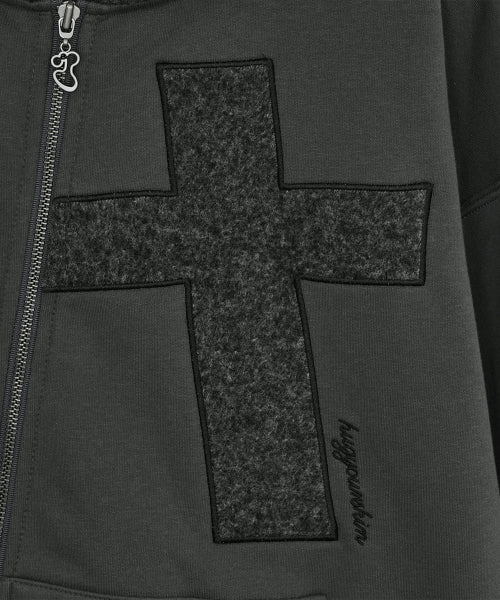 CROSS PATCH HOODED ZIP-UP CHARCOAL